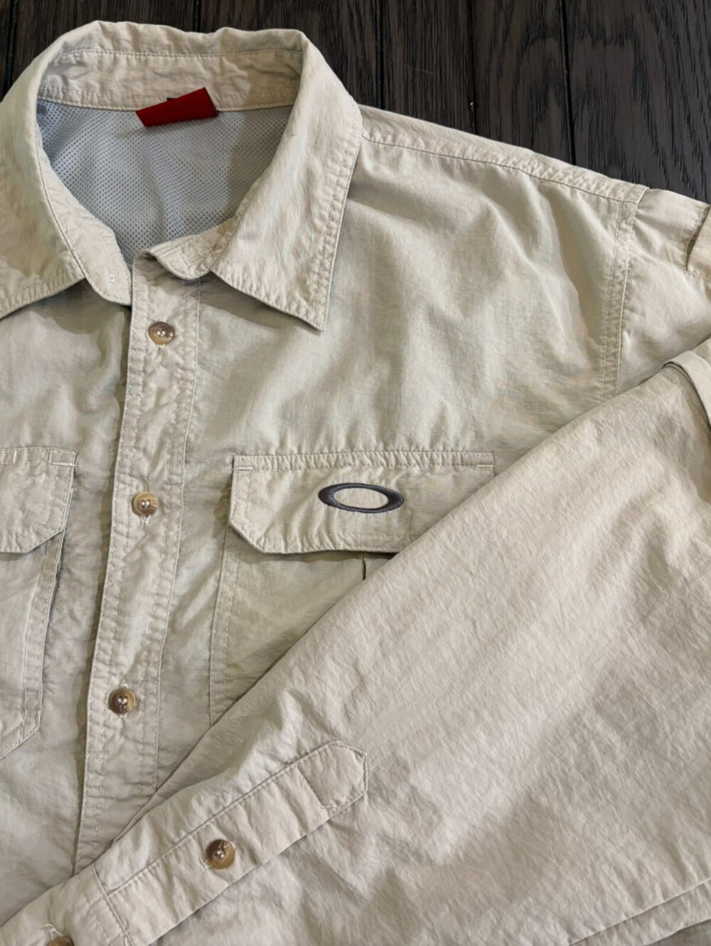 Oakley Mens Button Up Shirt Fishing Vented XL Zip Off Sleeves Tan